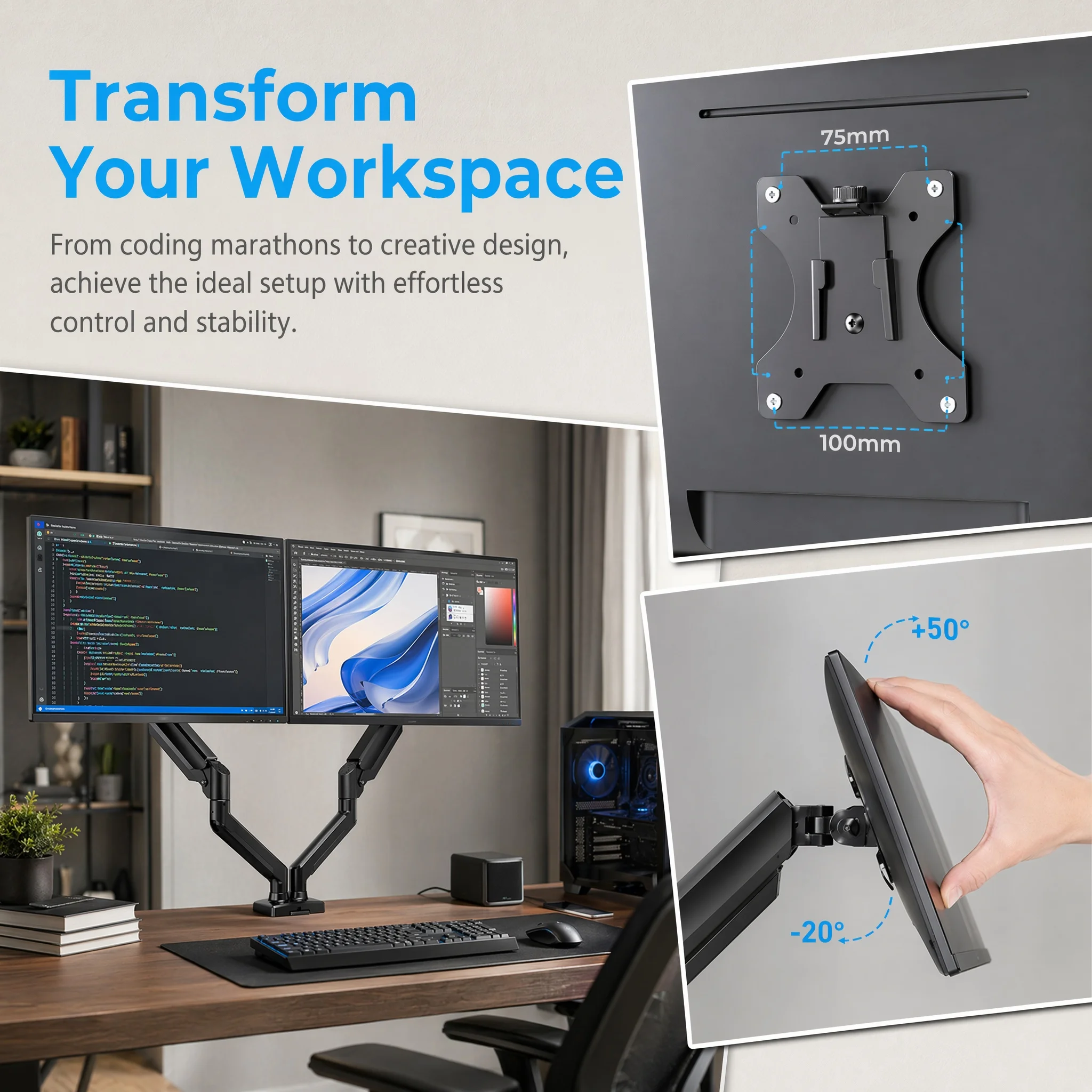Dual Monitor Stand up to 33 Inches Screen - Image 4