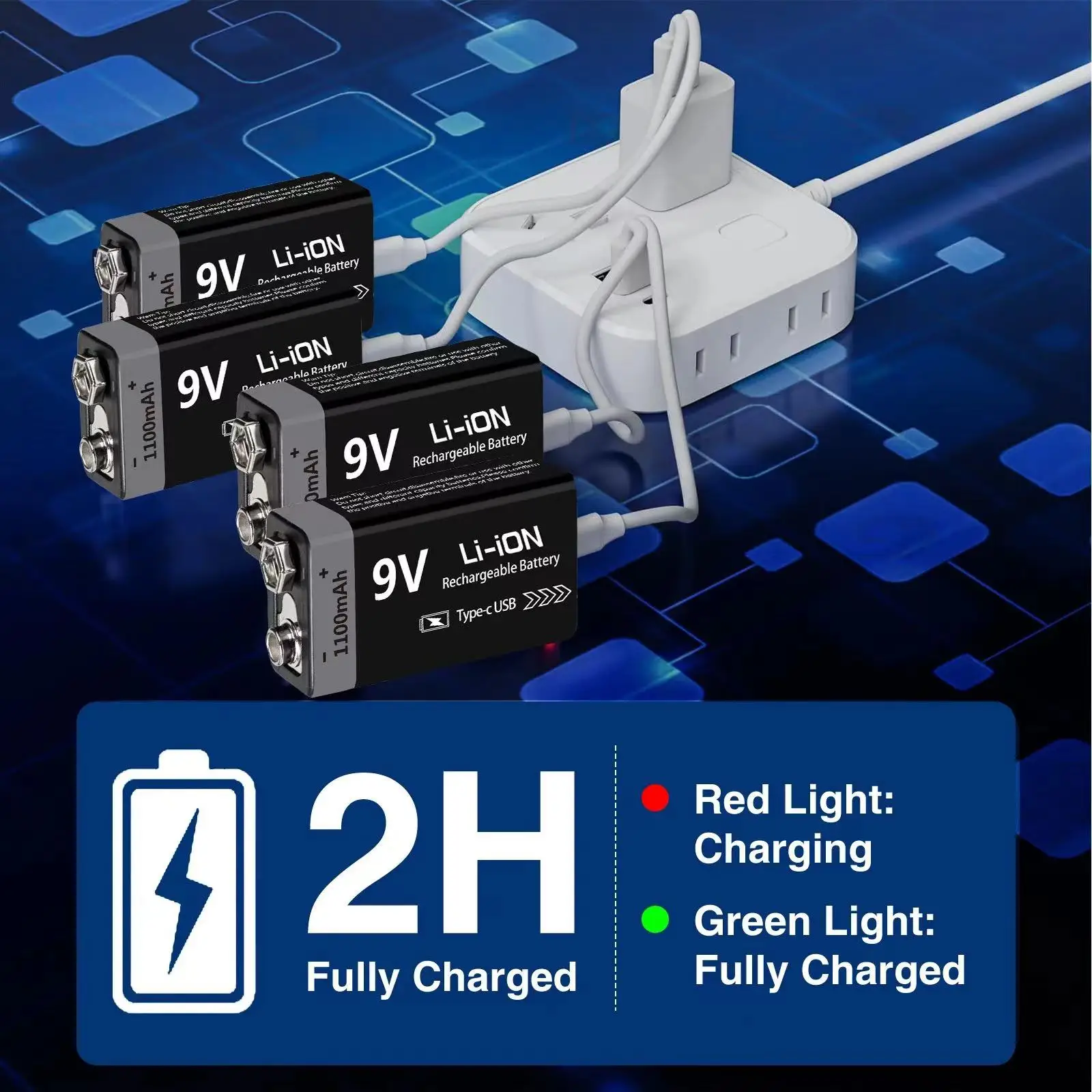 9V Rechargeable Battery 1100mAh USB Type-C Rechargeable - Image 3