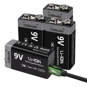 9V Rechargeable Battery 1100mAh USB Type-C Rechargeable