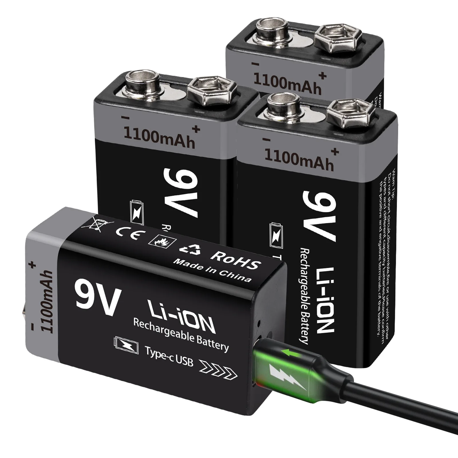 9V Rechargeable Battery 1100mAh USB Type-C Rechargeable - Image 1