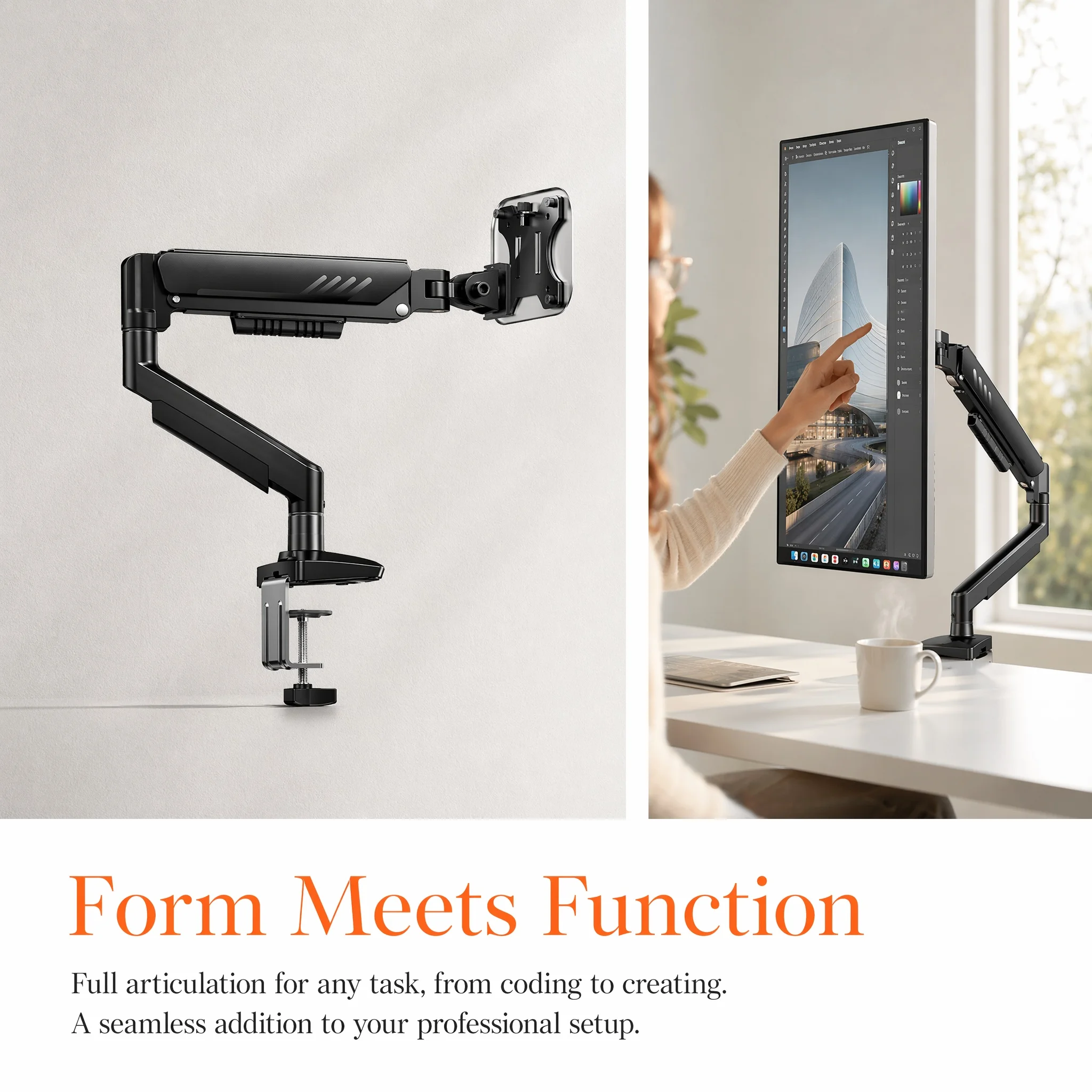 Single Monitor Arm 13-34"Adjustable Gas Spring Arm, - Image 2