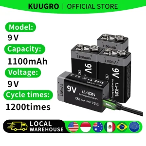 USB 9V Rechargeable Battery 1100mAh Type-C - Thumbnail Image 2