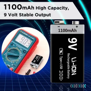 9V Rechargeable Battery 1100mAh USB Type-C Rechargeable - Thumbnail Image 4