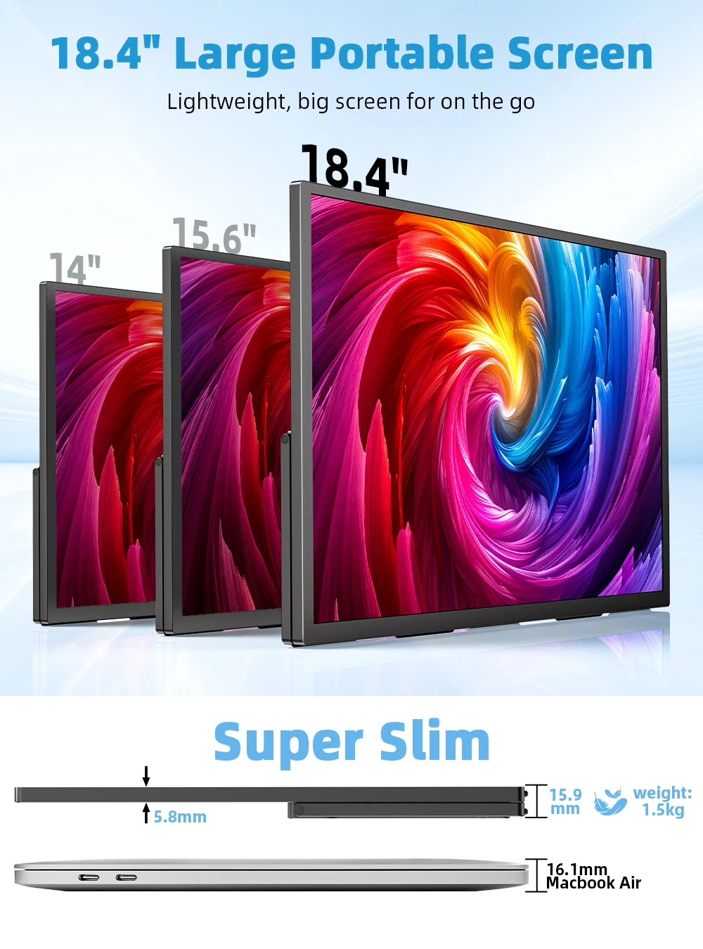 18.4 inch 4K Portable Monitor 3840*2160 QLED - Image 2