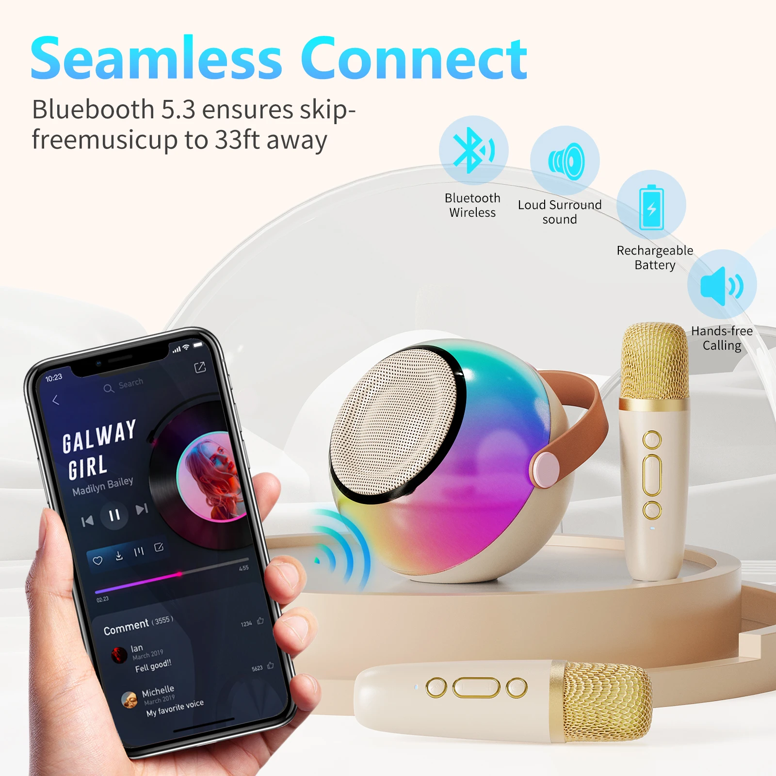 Portable Bluetooth Speaker with 2 Wireless Microphones - Image 1