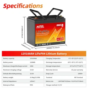 LiFePO4 12V 100Ah Battery Pack 12.8V Lithium Battery - Thumbnail Image 7