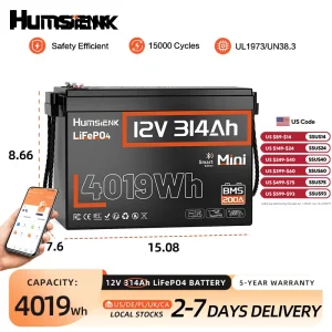12V 314Ah LiFePO4 Battery, Capacity 4019Wh, Size MINI