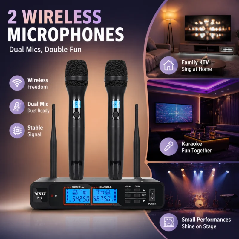 K-6 Dual Handheld Professional Wireless Microphone System, - Image 4